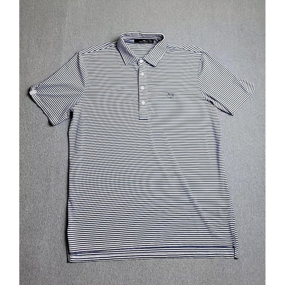 RLX Ralph Lauren Polo Shirt Mens Large Blue White Striped Golf Performance L